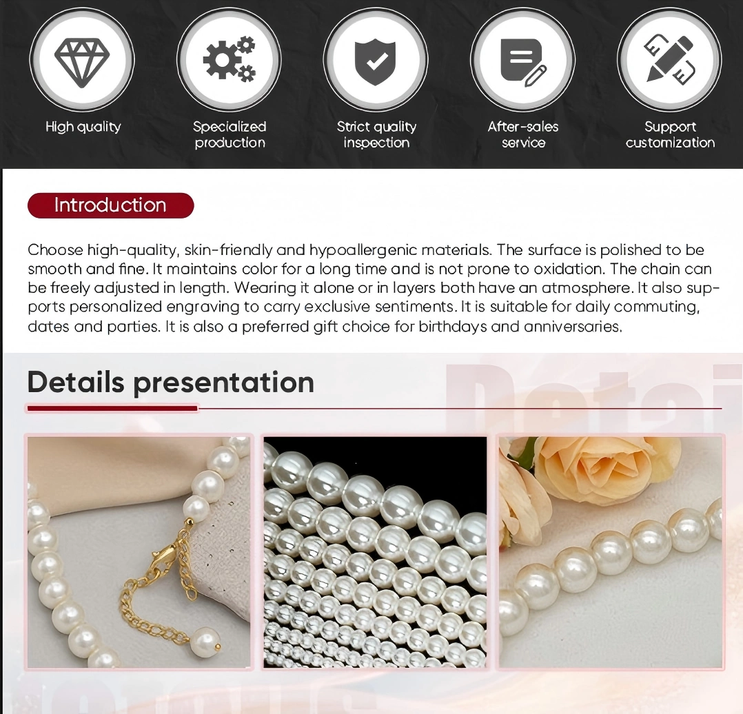 Pearl necklace construction and material details