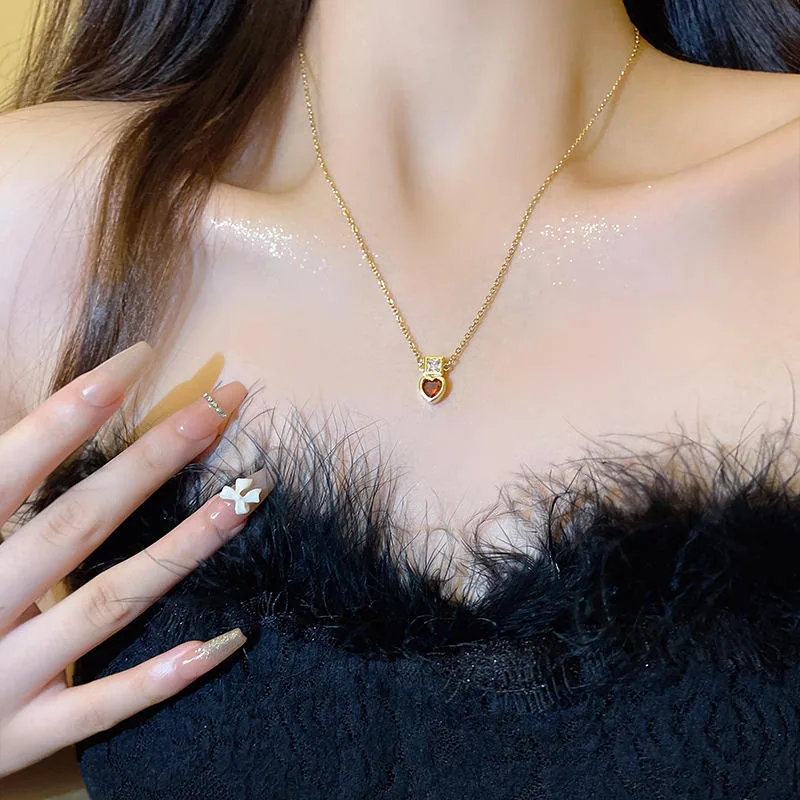 Wholesale Wedding Jewelry Fancy Jewellery for Ladies Red Heart Pendant Necklace Heart Birthstone Necklace