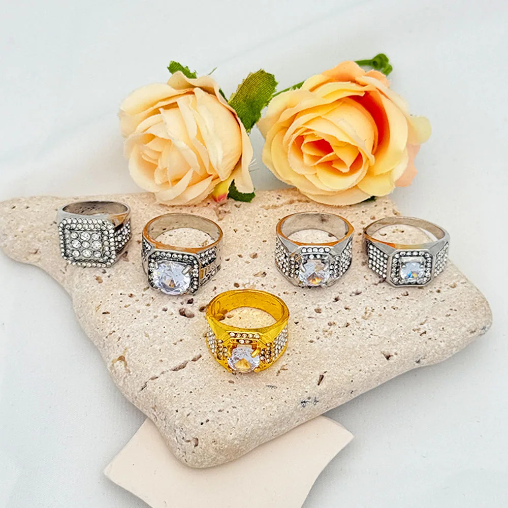 Luxury Inlay Zircon Gemstone Alloy Ring Trendy Style Unisex Wedding Engagement Rings for Women Men Couple Classic Jewelry