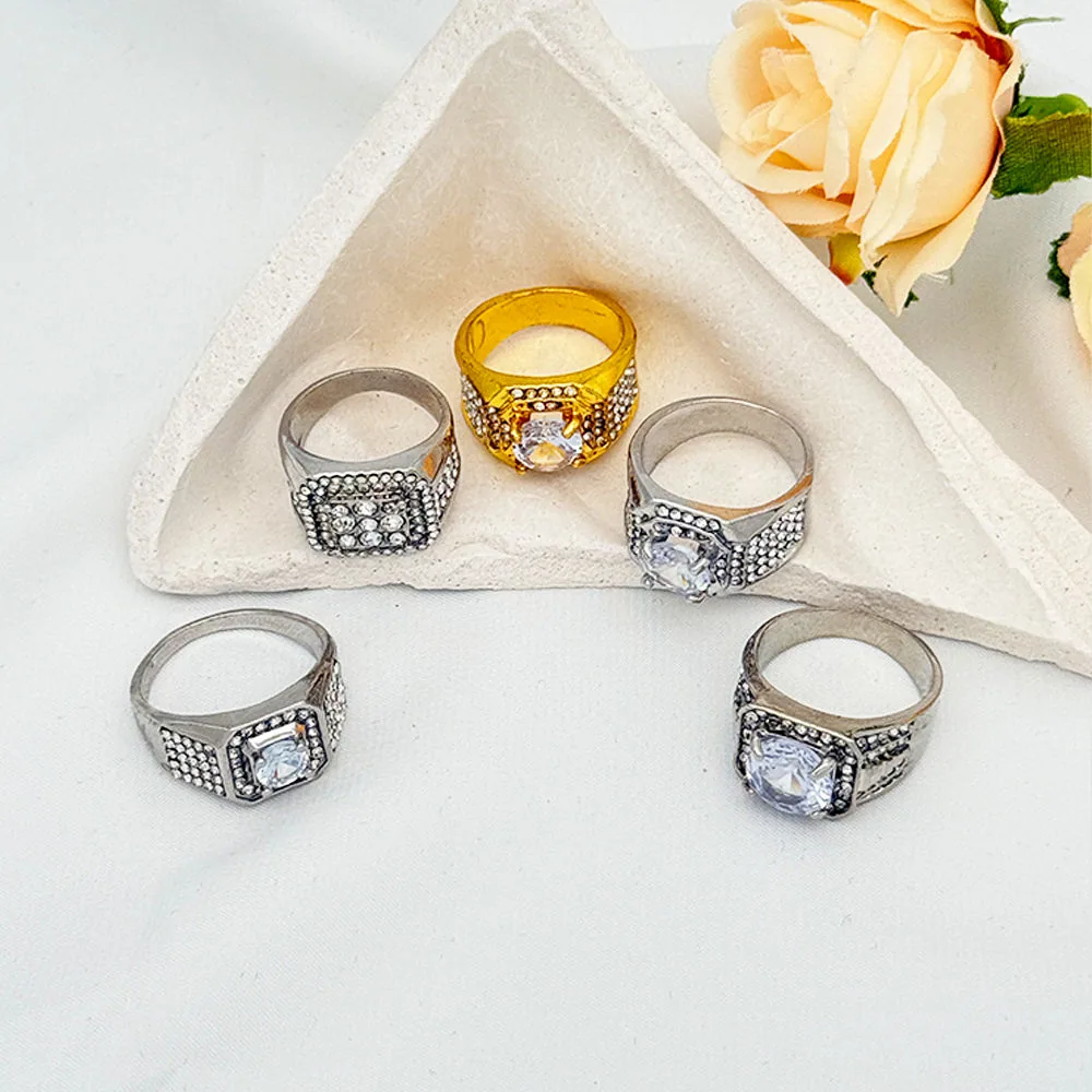Luxury Inlay Zircon Gemstone Alloy Ring Trendy Style Unisex Wedding Engagement Rings for Women Men Couple Classic Jewelry view 2