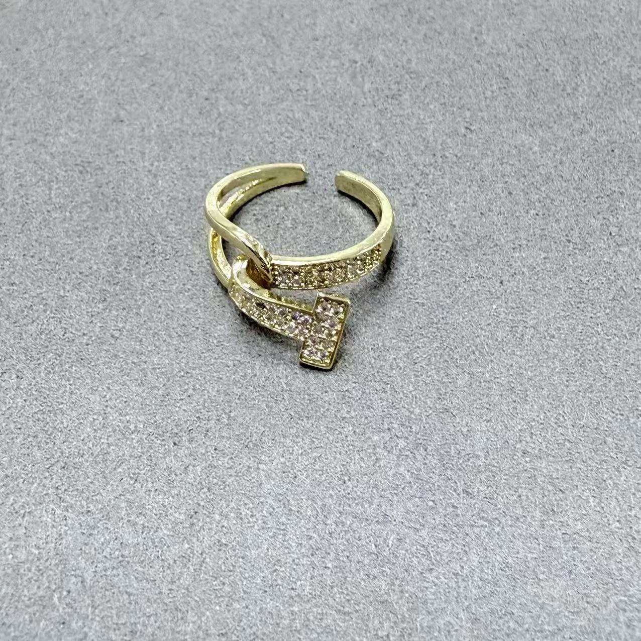 Fashion Custom Design Jewelry Cubic Zirconia Rings Dainty Gold Plated T-shaped Opening Adjustable Rings for Girls