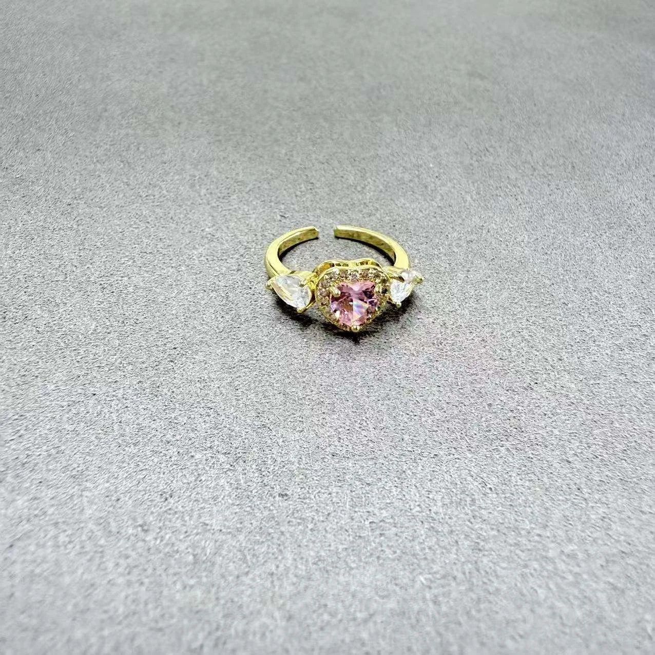 Custom Jewelry Heart Cubic Zirconia Diamond Engagement Ring Dainty Gold Plated Open Ring Fashion Rings for Women view 3