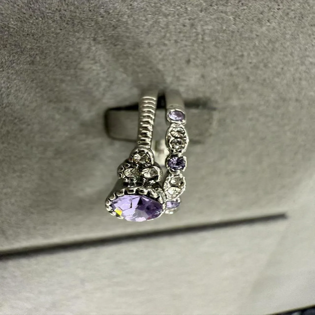Vintage Exquisite Shiny Double-layer Stacked Purple Blue-green Zircon Inlaid Indelible Copper Silver Rings for Women Men view 3