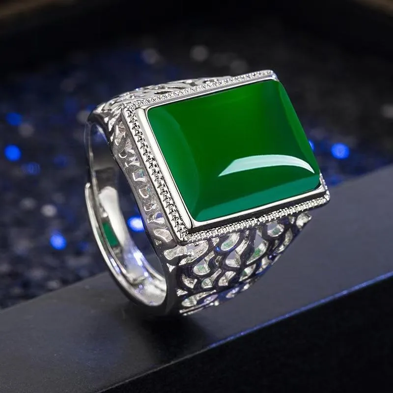 Custom Vintage Emerald Extra-large Gemstone Ring Classic Luxury Retro Turkish Islamic Rings For Men Fashion Jewelry