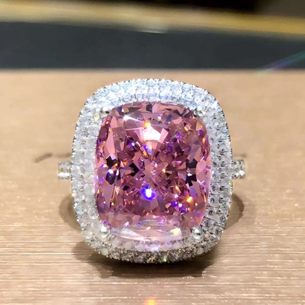 Hot-selling Exquisite Luxury pink Zircon Inlaid Ring Shiny Temperament Women Indelible Copper Silver Fashion Rings for Girls view 3