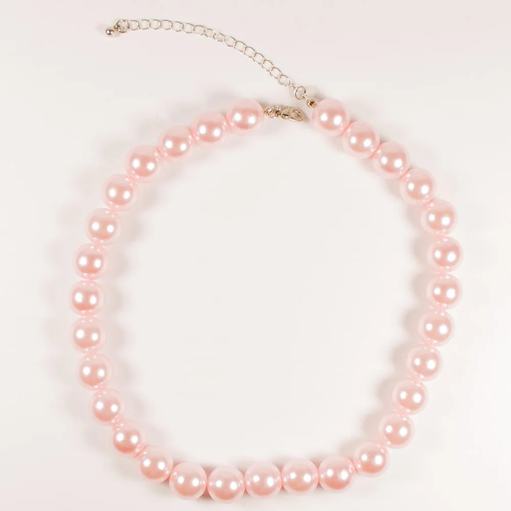 Wholesale Fashion Pink Pearl Colorful Beaded Strand Necklace Single Row Classic Wedding Bridal Jewelry for Women Girls Custom