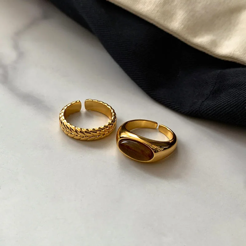 Customizable French Retro Geometric Tiger Eye Gold Plated Copper Material Wedding Fine Jewelry Rings for Girls Women Party Gift view 2