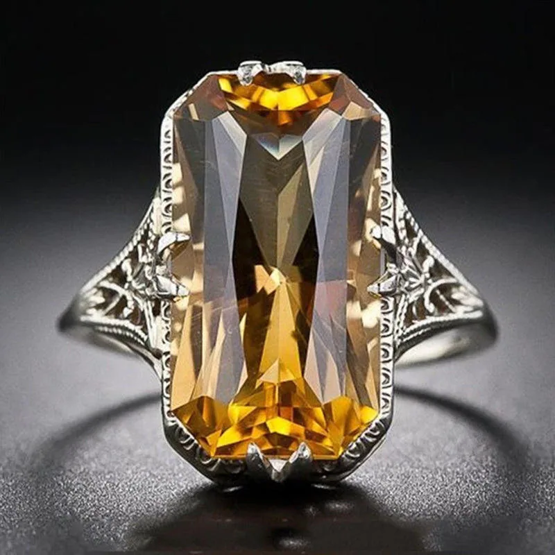 Wholesale Electroplating Extra-large Gemstone Ring Classic Brilliant Women Men Luxury Wedding Rings Fashion Jewelry