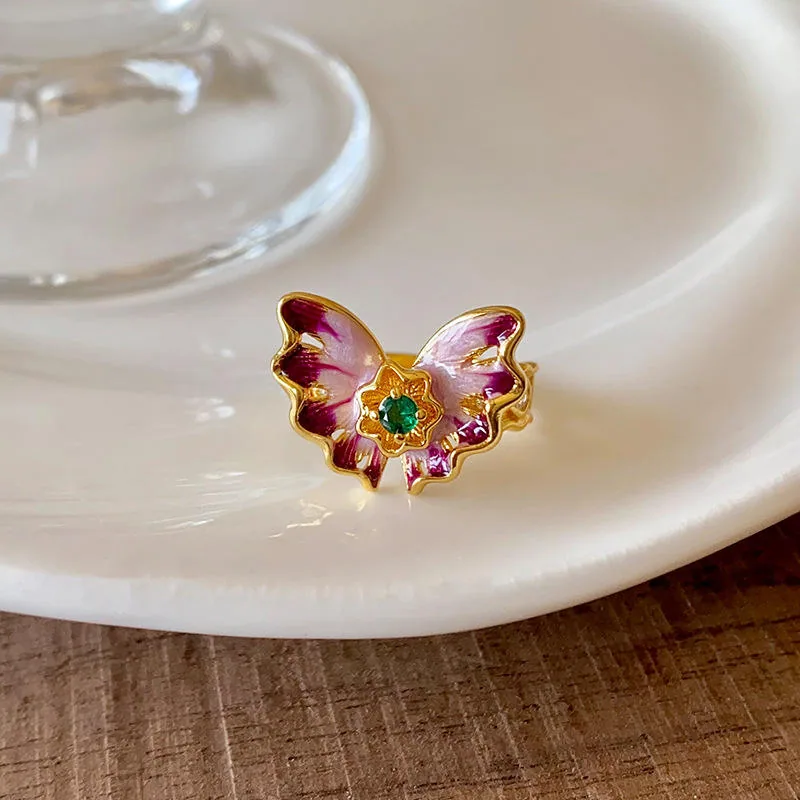Wholesale Women's Flowers Butterfly Shaped Stackable Zircon Ring Brilliant Glowing Luxury Open Rings Fashion Jewelry