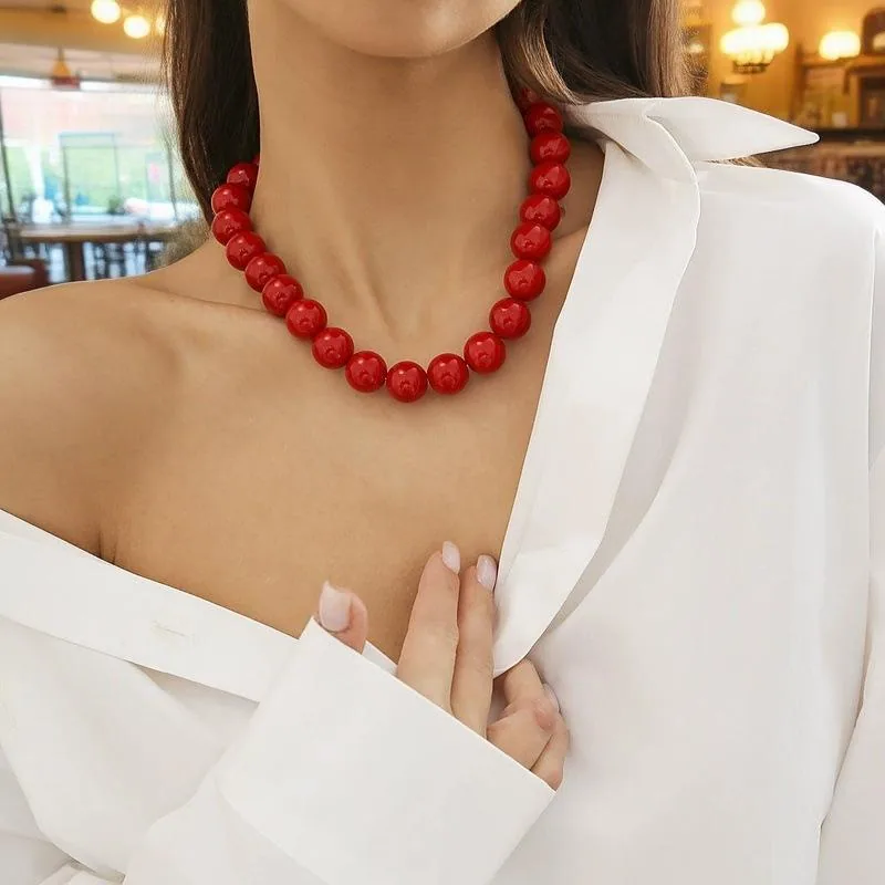 Wholesale Fashion Pink Pearl Colorful Beaded Strand Necklace Single Row Classic Wedding Bridal Jewelry for Women Girls Custom view 2
