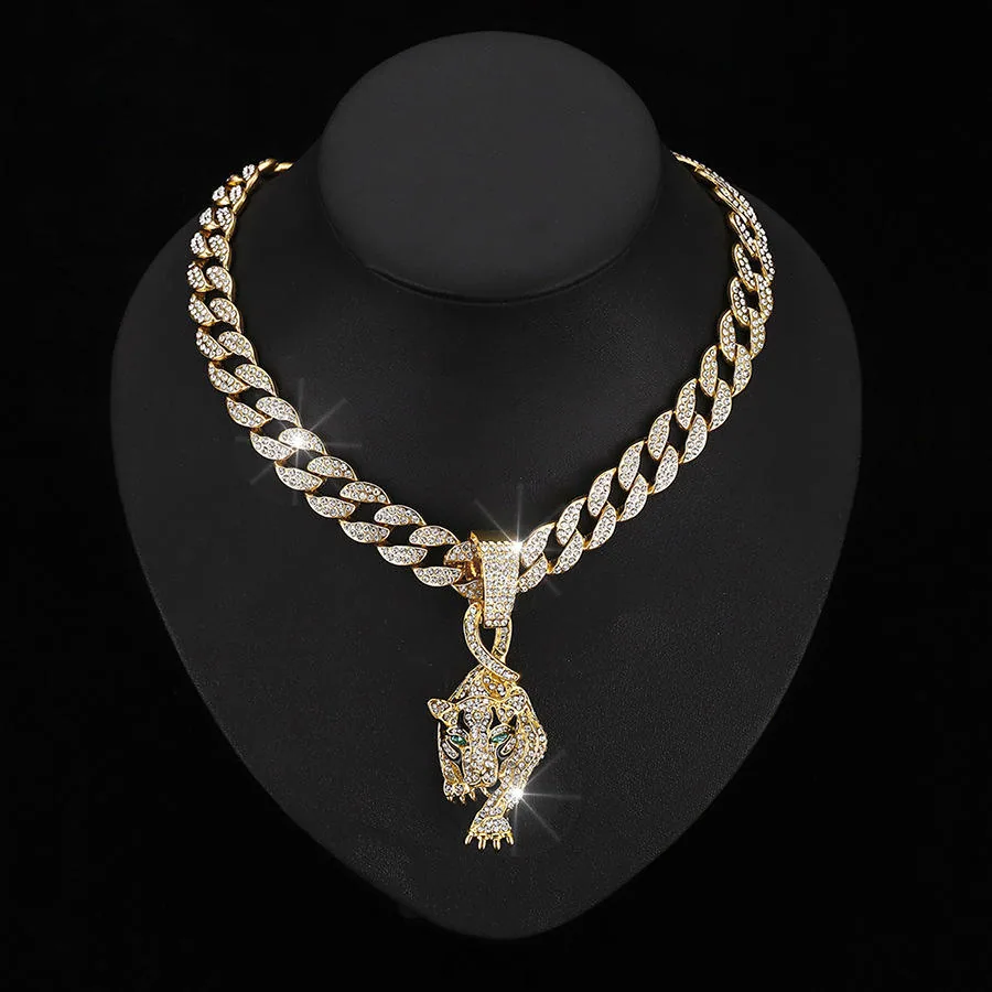 Hip Hop Bull Head Pendant Cuban Chain Necklace Bling Rhinestone Gold Plated Alloy Jewelry Men Fashion Streetwear Accessory view 3