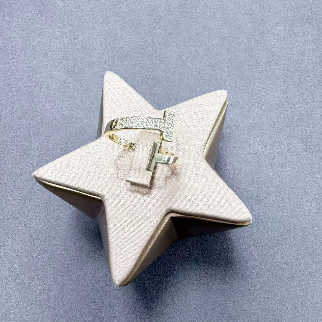 Custom Fashion Jewelry T-shaped Zircon Rings Dainty Adjustable Gold Plated Brass Rings for Women Men view 3