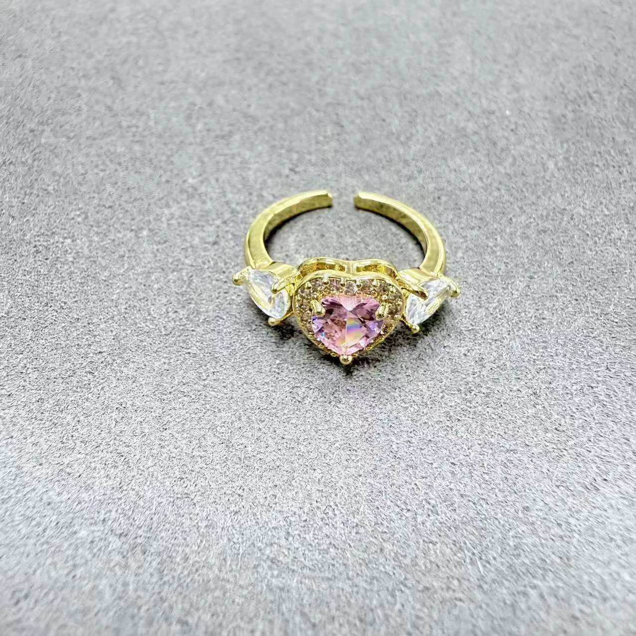 Custom Jewelry Heart Cubic Zirconia Diamond Engagement Ring Dainty Gold Plated Open Ring Fashion Rings for Women view 2