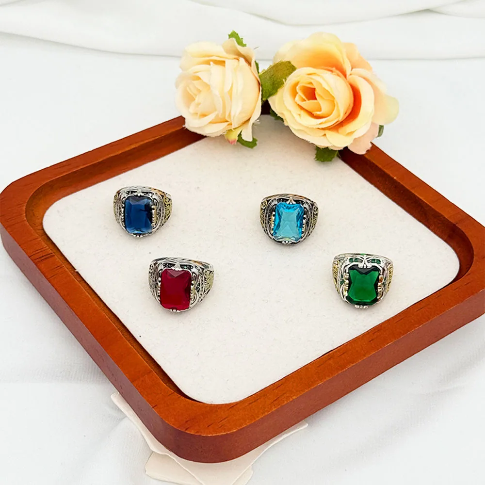 Custom Arabic Retro Vintage Fashion Punk Blue Zircon Alloy Rings Gemstone Designer Hip Hop Rings for Men Classic Jewelry view 3