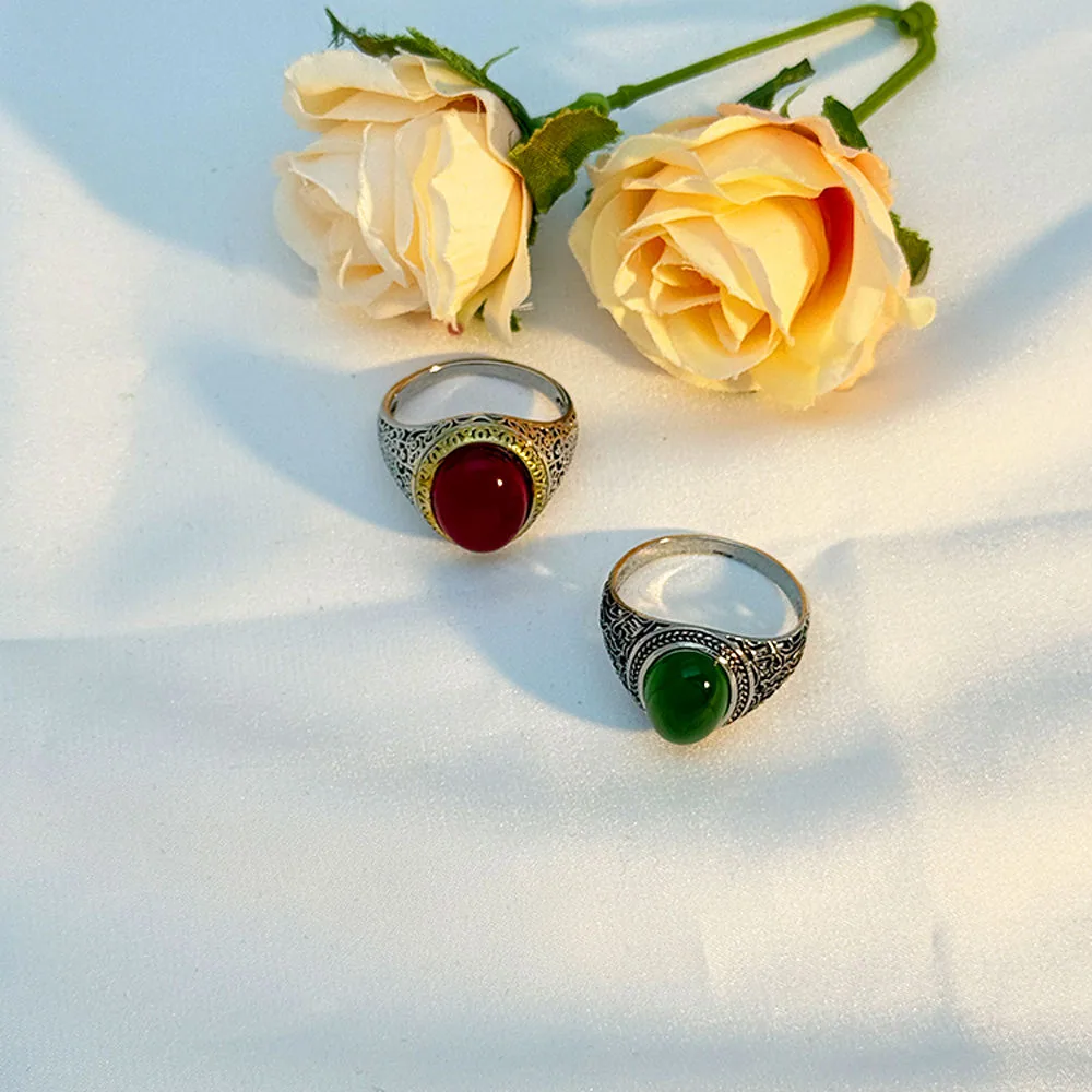 Luxury Brass Jewelry Vintage Emerald Extra-large Gemstone Ring Classic Retro Turkish Islamic Rings for Men view 2