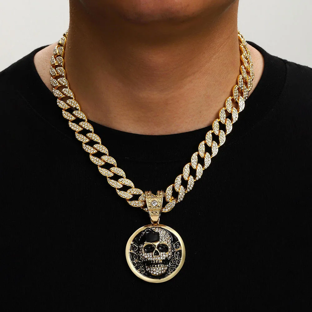 Hip Hop Cartoon Character Pendant Cuban Chain Necklace Dazzling Crystal-Inlaid Jewelry for Men Fashion Streetwear Accessory view 3