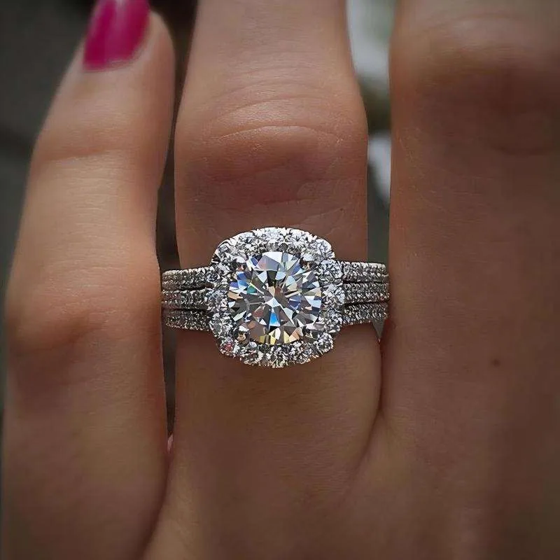 Custom Exquisite Luxury Alloy Rings Full Zircon Round Diamond Temperament Women Rings for Women Men Wedding Jewelry Gift view 2