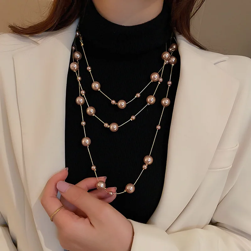 Fashion Chain Jewelry Bead Chain Necklaces Long Pearl Necklace Stackable Layered Trendy Style for Women Bohemian Necklace