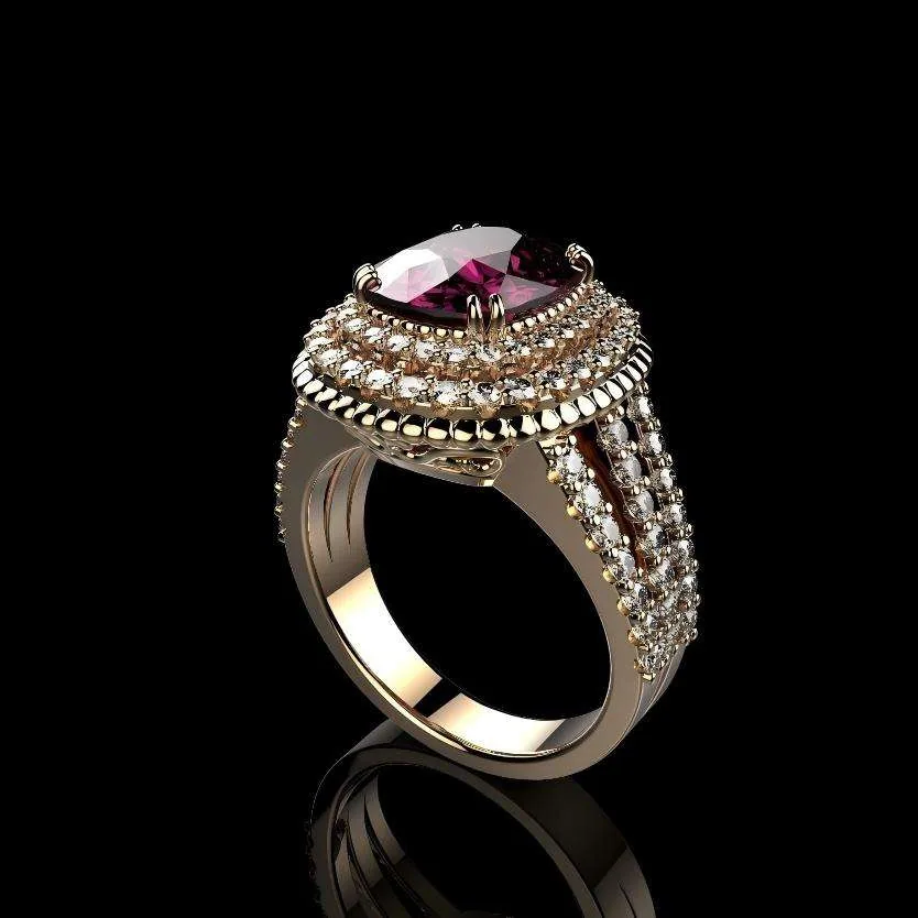 Luxury Four-claw Oval-cut Crimson Zircon Inlaid Rings Temperament Female Women Indelible Alloy Silver Ring Wedding Jewelry