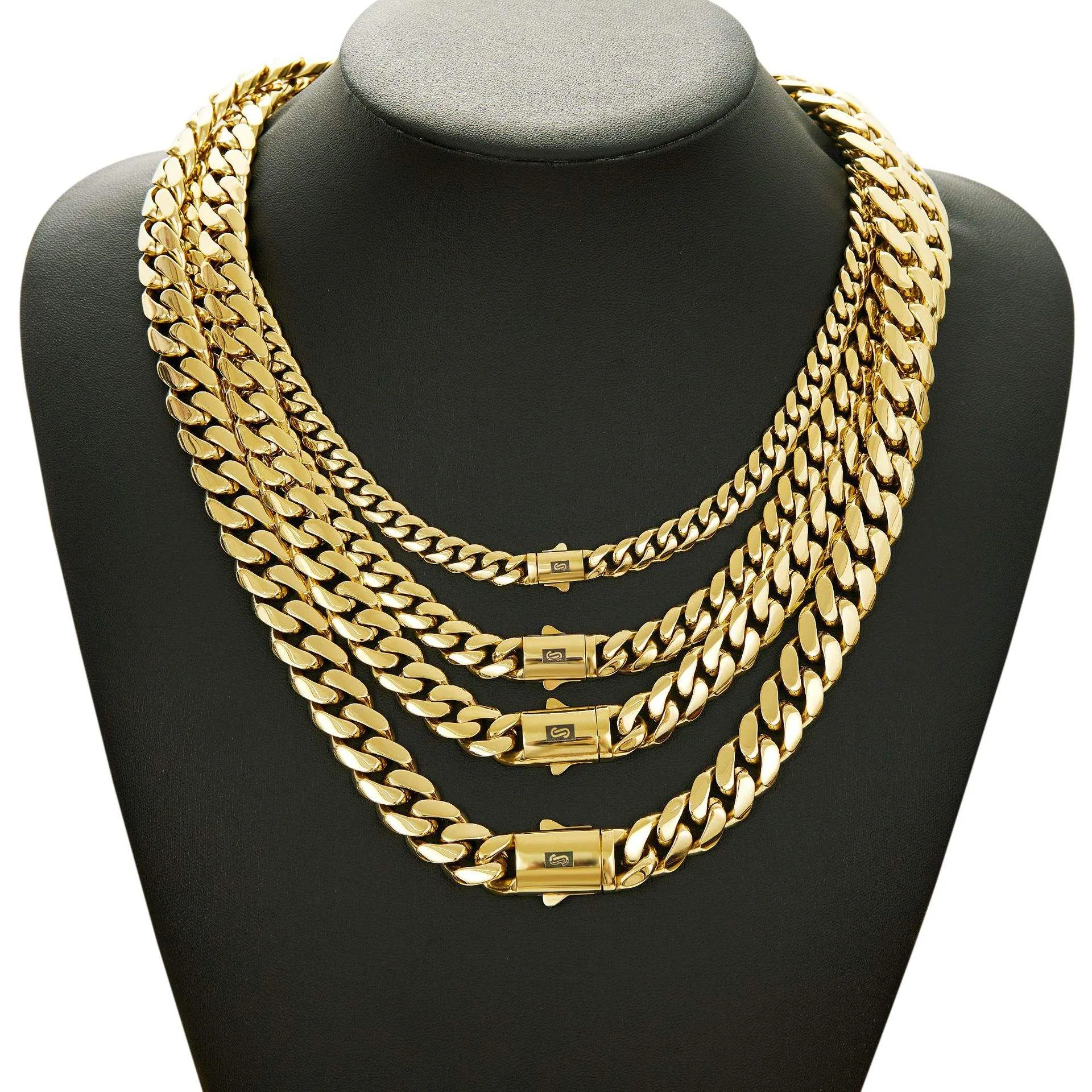Wholesale14K Gold Plated Stainless Steel Cuban Link Chain Necklace for Men Miami Hip Hop Chunky Mens Necklaces 6-14mm Gift view 2