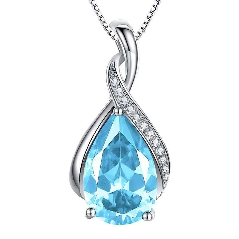 New Simple Multicolored Diamond-encrusted Copper Alloy Temperament with Cuban Chain Silver Drop-shaped Pendant Chain Necklace.
