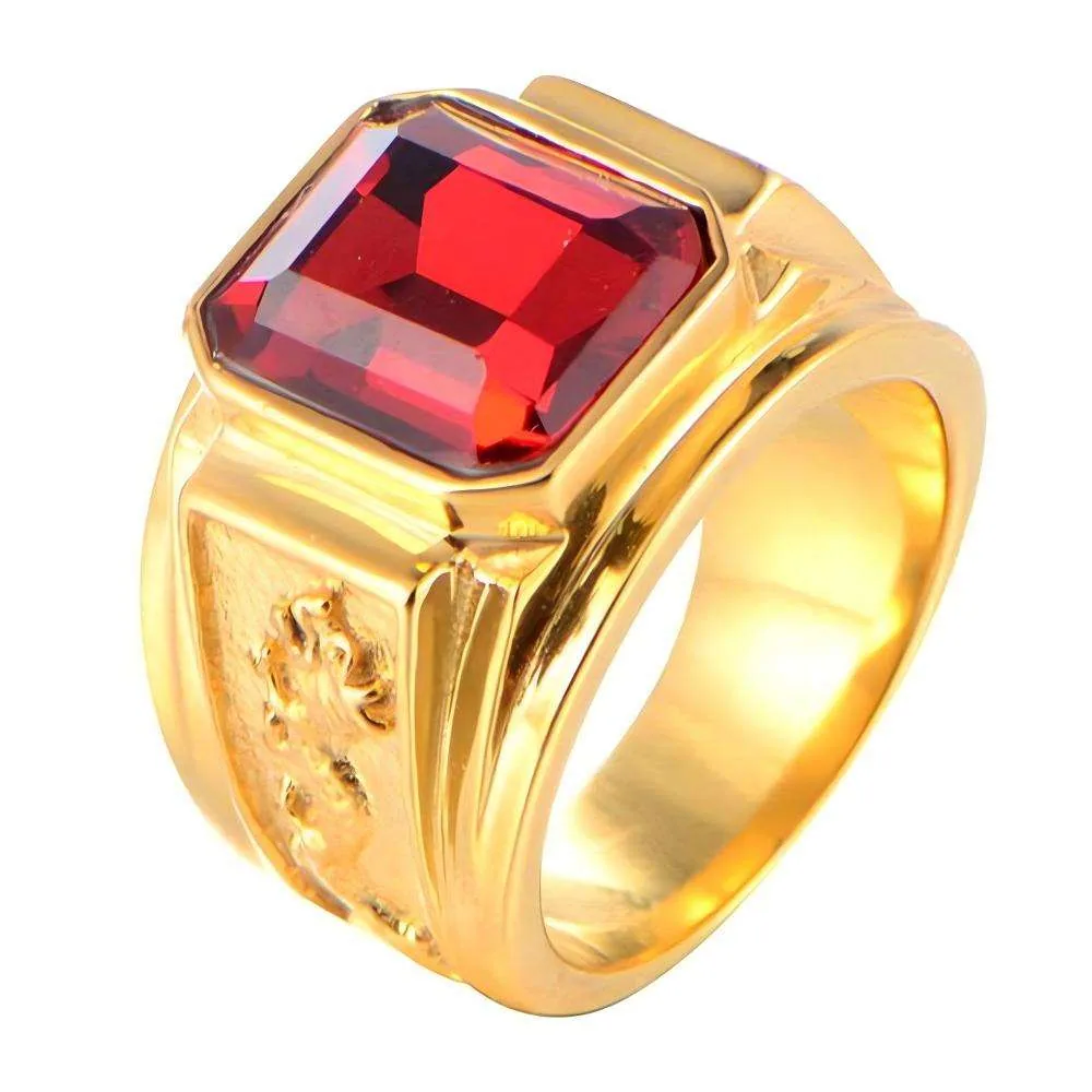 Wholesale Men Exquisite Luxury Square Multi-color Rings Inlaid Shiny Temperament Indelible Copper Alloy Gold Color Zircon Rings view 2