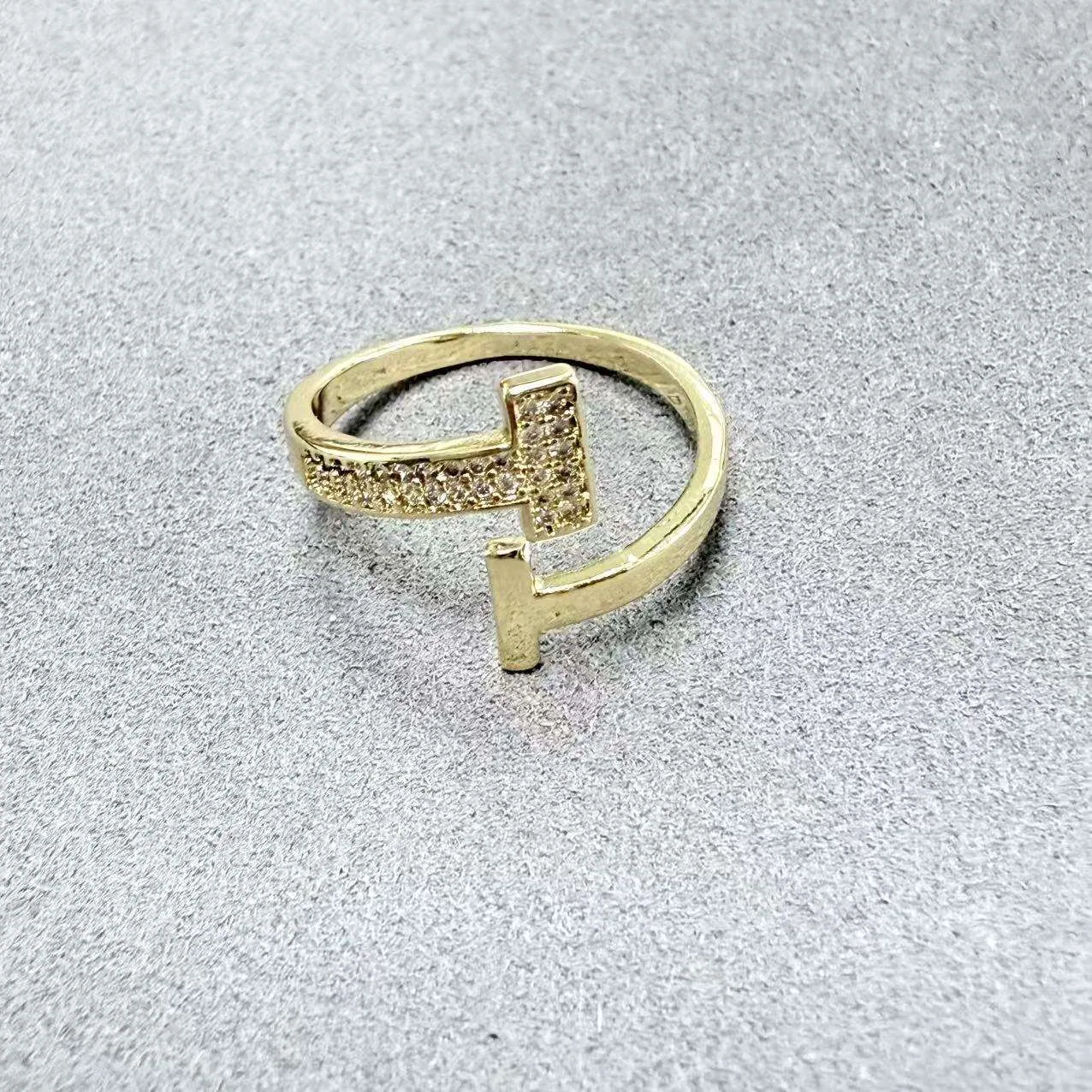 Custom Fashion Jewelry T-shaped Zircon Rings Dainty Adjustable Gold Plated Brass Rings for Women Men view 2