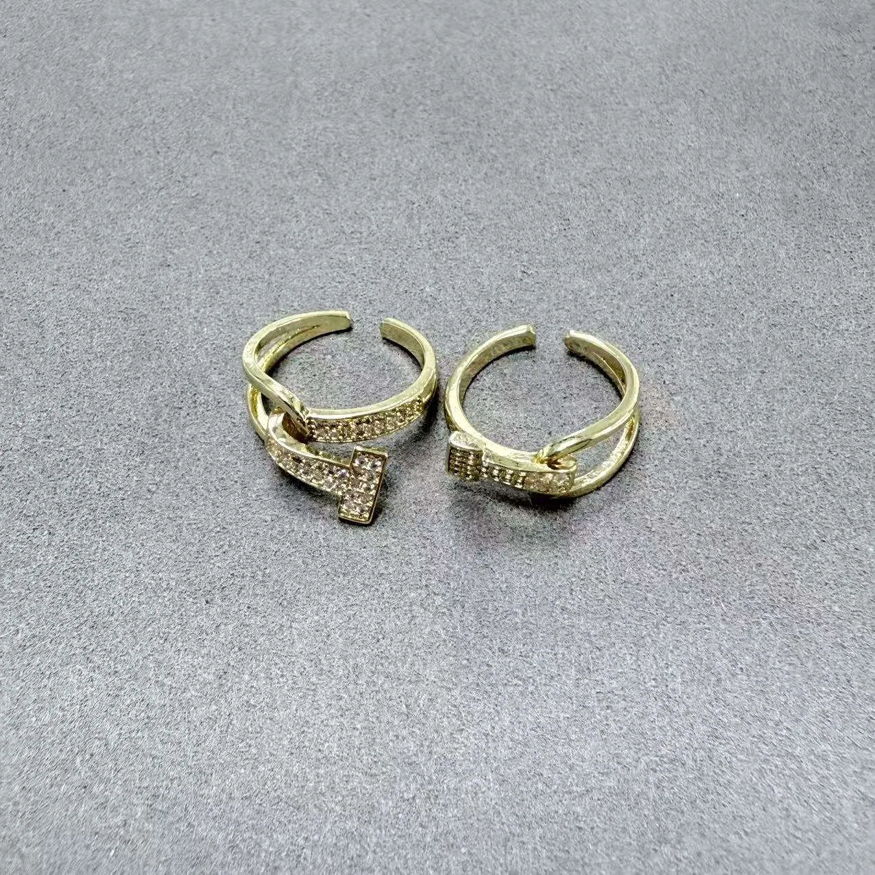 Fashion Custom Design Jewelry Cubic Zirconia Rings Dainty Gold Plated T-shaped Opening Adjustable Rings for Girls view 3