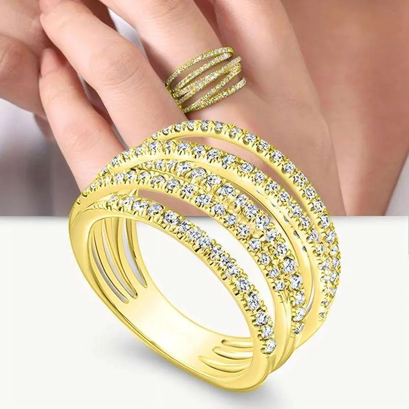 Custom Vintage Luxury Full Diamond Zircon Wedding Rings Gold Plated Alloy Rings Women Men Designer Exquisite Jewelry view 2