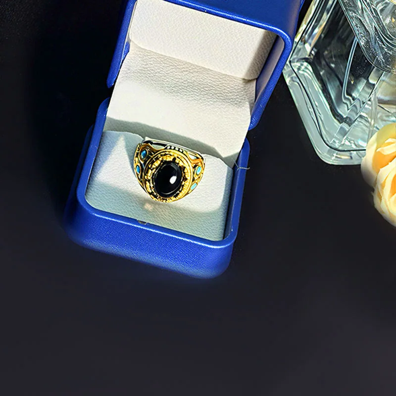 Custom Vintage Electroplating Extra-large Gemstone Ring Classic Luxury Retro Islamic Rings Fashion Fine Jewelry for Men Gift view 3