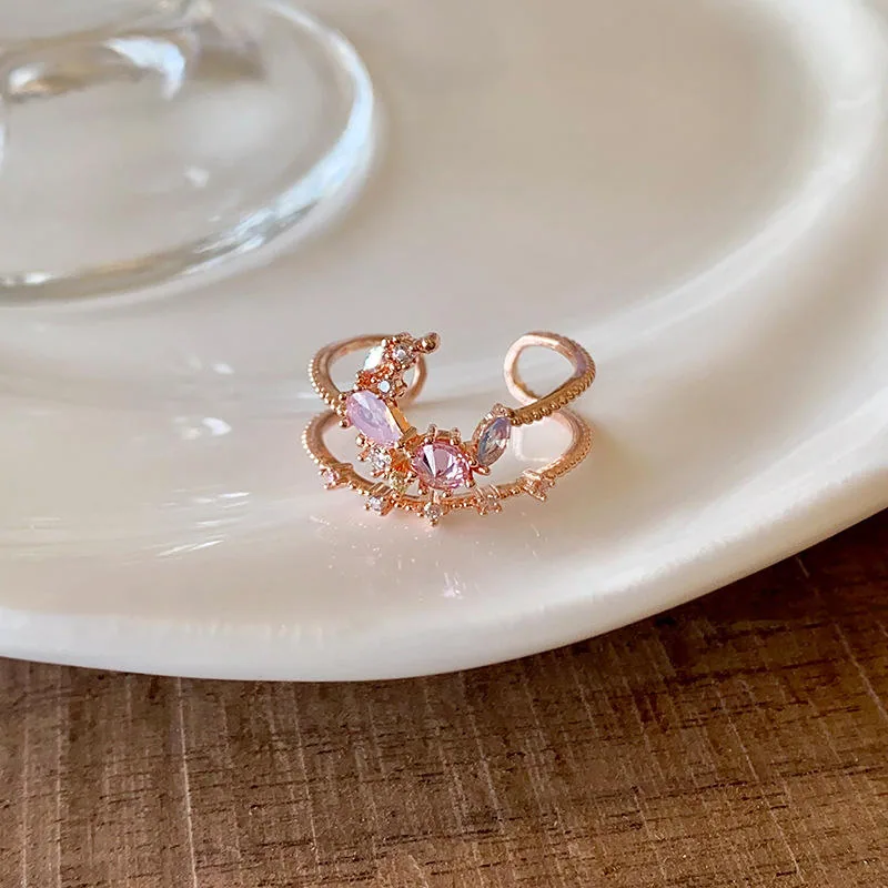 Wholesale Women's Flowers Butterfly Shaped Stackable Zircon Ring Brilliant Glowing Luxury Open Rings Fashion Jewelry view 3