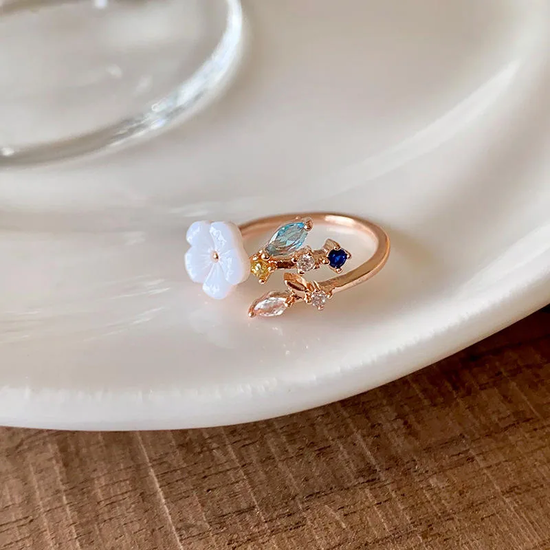 Wholesale Women's Flowers Butterfly Shaped Stackable Zircon Ring Brilliant Glowing Luxury Open Rings Fashion Jewelry view 2