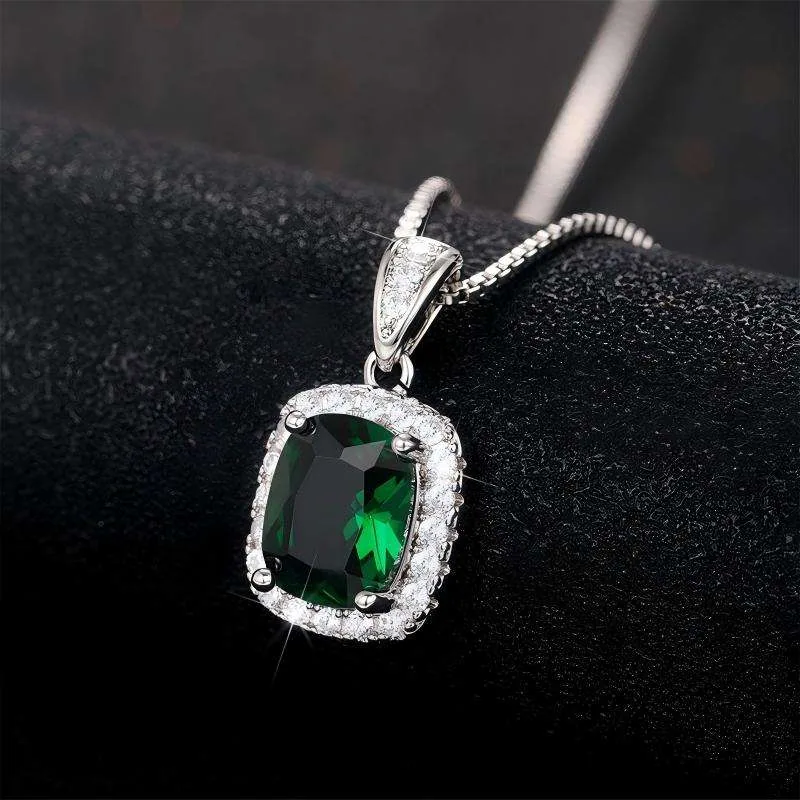 Hot-Selling Exquisite Multi-color Diamond-encrusted Copper Alloy Temperament with Cuban Chain Silver Square Pendant Necklace view 3