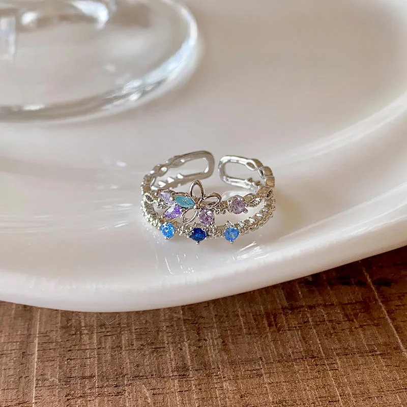 Wholesale Women's Heart Star Flowers Butterfly Shaped Stackable Zircon Ring Brilliant Glowing Luxury Open Rings for Girls view 2