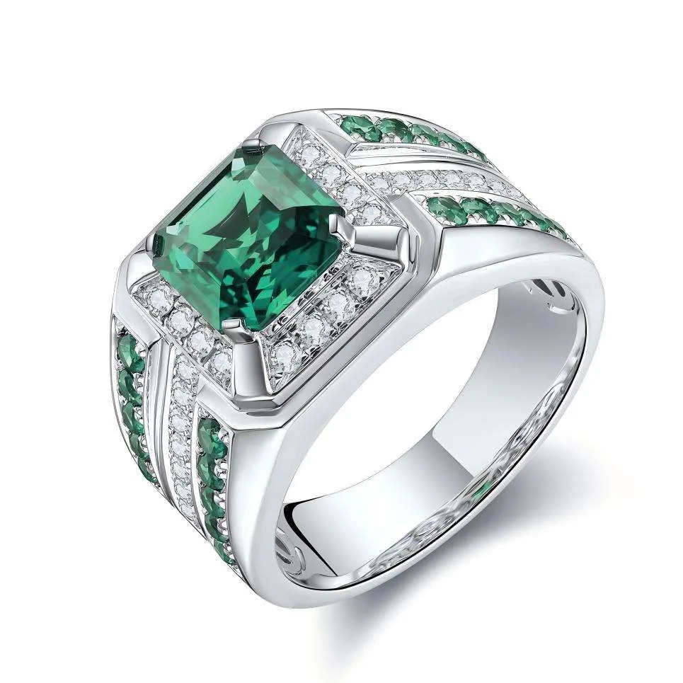 Hot-selling Exquisite Women Men square Cut Green Zircon Inlaid Temperament Female with Indelible Copper Alloy Silver Rings view 3