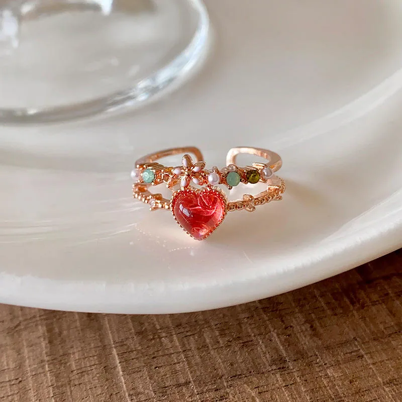 Wholesale Women's Heart Star Flowers Butterfly Shaped Stackable Zircon Ring Brilliant Glowing Luxury Open Rings for Girls view 3