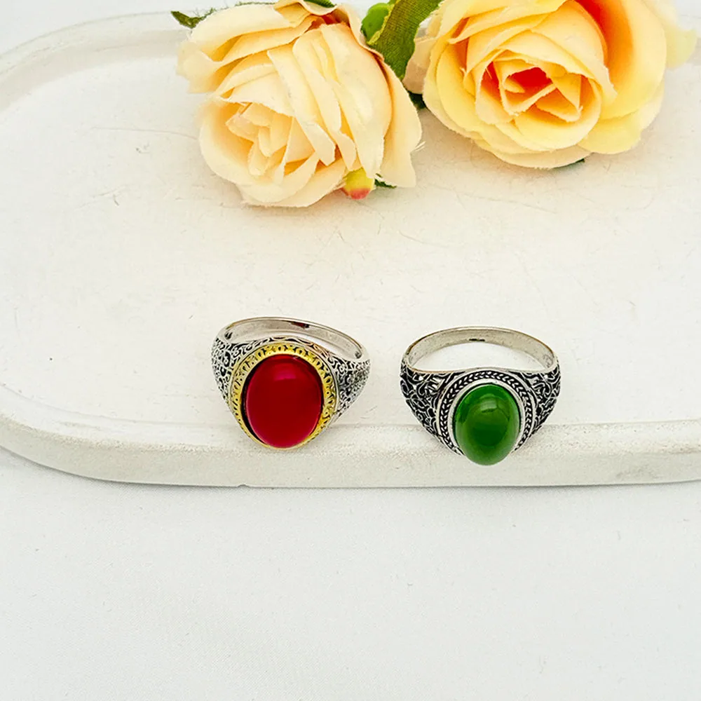 Luxury Brass Jewelry Vintage Emerald Extra-large Gemstone Ring Classic Retro Turkish Islamic Rings for Men view 3