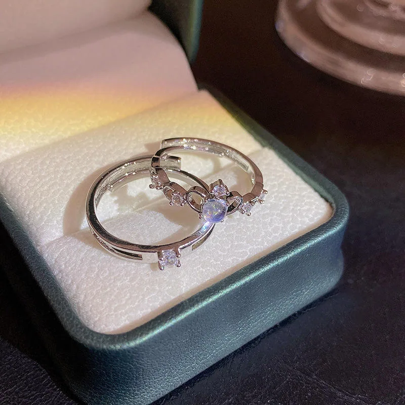 Custom Butterfly Heart Dainty Simple Rings Brilliant Stackable Women Men Couple Marriage Wedding Rings Fashion Jewelry Sets view 2