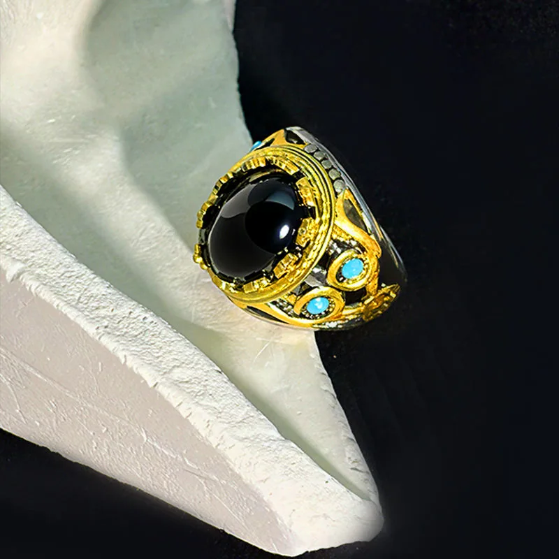 Custom Vintage Electroplating Extra-large Gemstone Ring Classic Luxury Retro Islamic Rings Fashion Fine Jewelry for Men Gift view 2