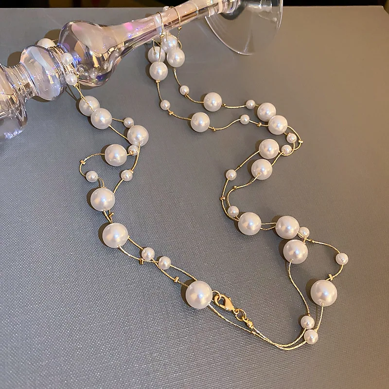 Fashion Chain Jewelry Bead Chain Necklaces Long Pearl Necklace Stackable Layered Trendy Style for Women Bohemian Necklace view 2