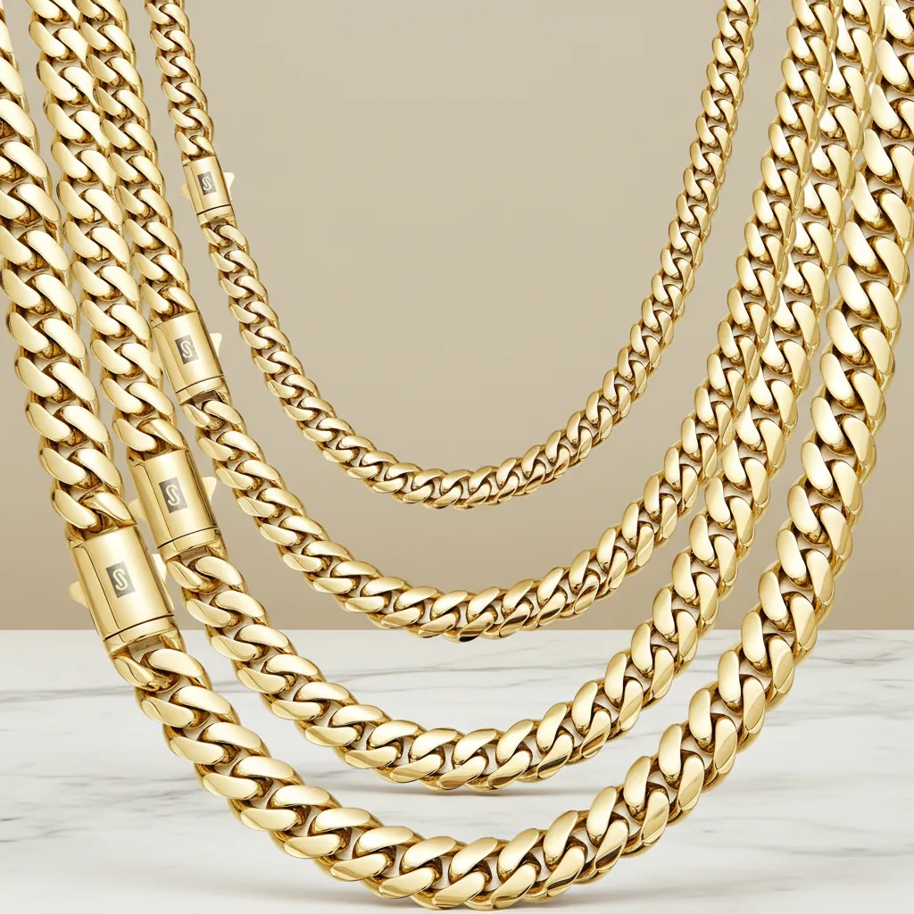 Wholesale14K Gold Plated Stainless Steel Cuban Link Chain Necklace for Men Miami Hip Hop Chunky Mens Necklaces 6-14mm Gift
