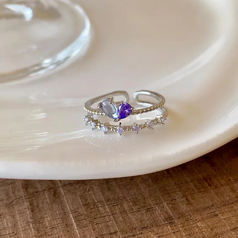 Wholesale Women's Heart Star Flowers Butterfly Shaped Stackable Zircon Ring Brilliant Glowing Luxury Open Rings for Girls
