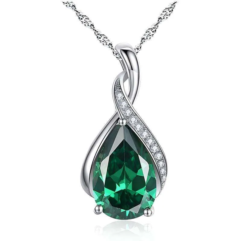 New Simple Multicolored Diamond-encrusted Copper Alloy Temperament with Cuban Chain Silver Drop-shaped Pendant Chain Necklace. view 2