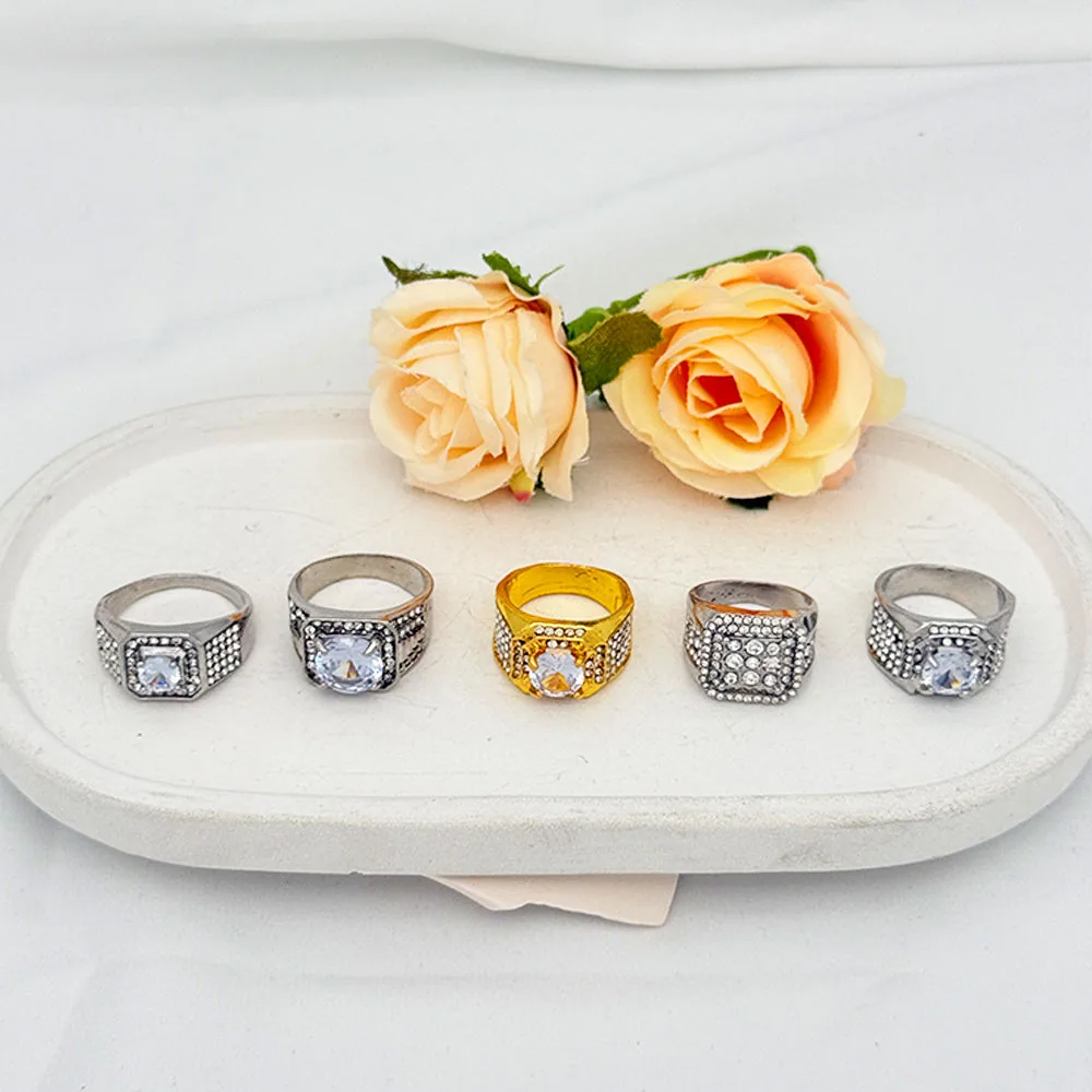 Luxury Inlay Zircon Gemstone Alloy Ring Trendy Style Unisex Wedding Engagement Rings for Women Men Couple Classic Jewelry view 3