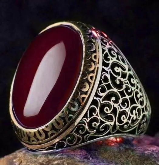 Luxury Brass Jewelry Vintage Emerald Extra-large Gemstone Ring Classic Retro Turkish Islamic Rings for Men
