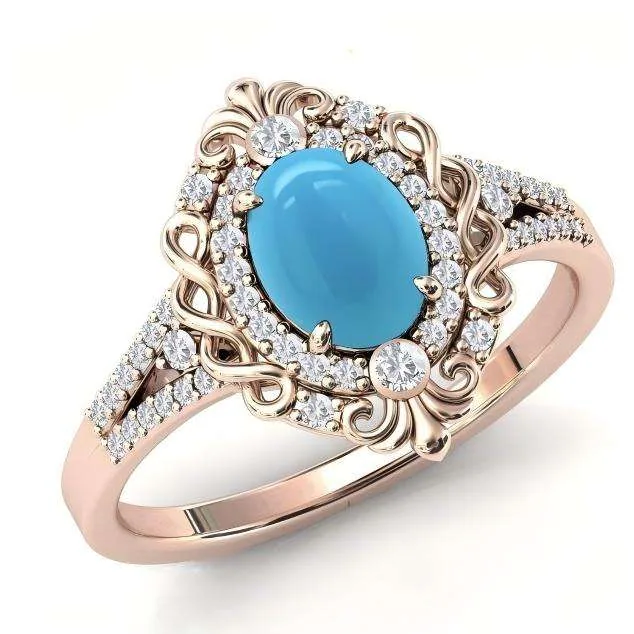 Hot-selling Exquisite Four-claw Oval-cut Blue Inlaid Temperament Female with Indelible Copper Alloy Silver Rings for Girls