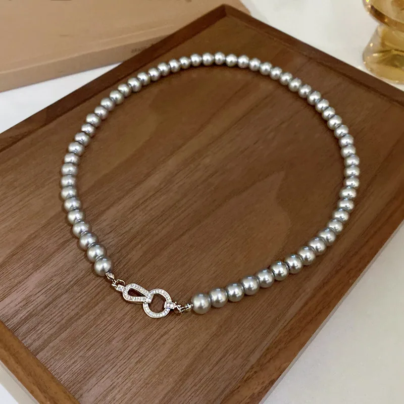 Trendy Geometric Copper Pearl and Zircon Beads Necklace for Party Joias De Luxo