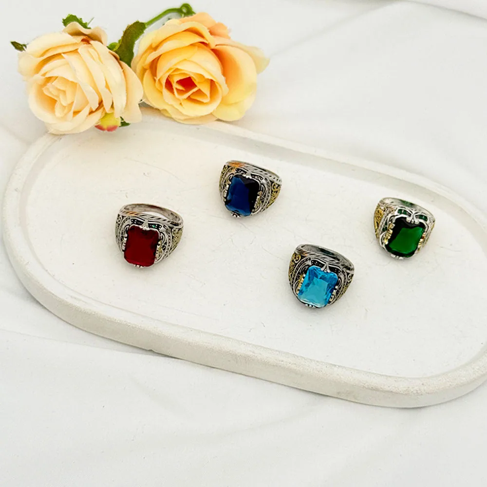 Custom Arabic Retro Vintage Fashion Punk Blue Zircon Alloy Rings Gemstone Designer Hip Hop Rings for Men Classic Jewelry view 2