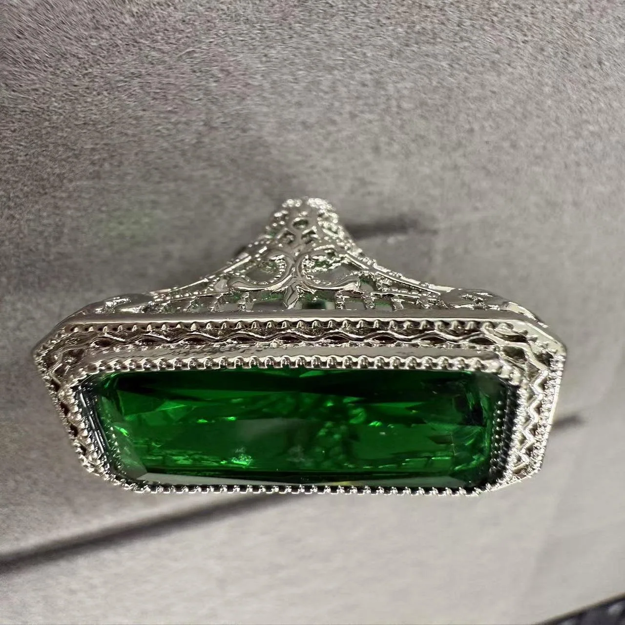 Designer Gemstone Rings Luxury square Grandmother Green Zircon Hip Hop Rings Copper Alloy Silver Color Men Engagement Ring view 3