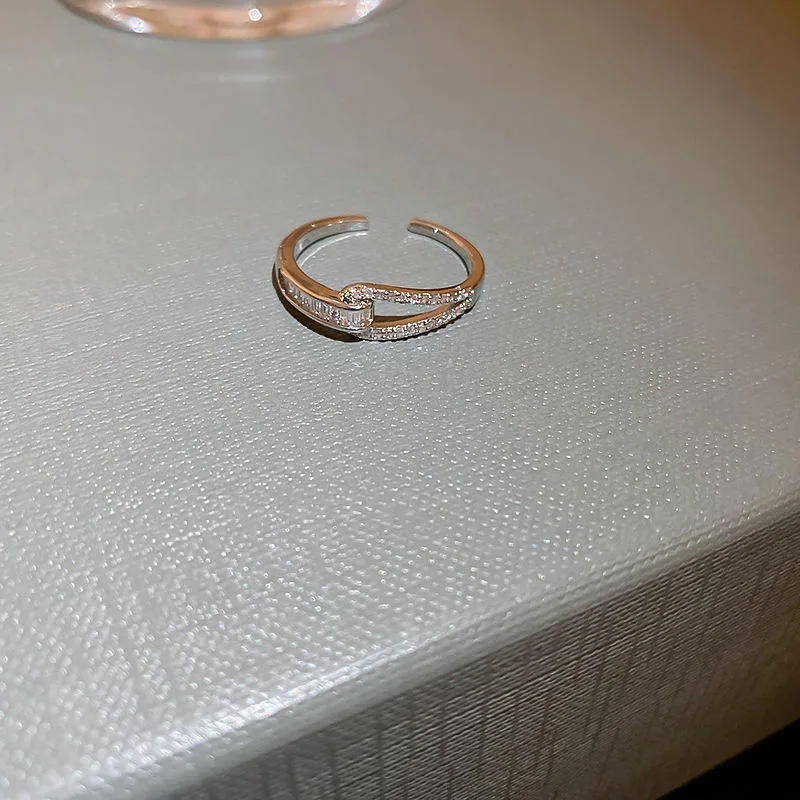 Personalized Zircon Rings Dainty Silver Plated Open Geometric Shape Couple Rings for Women Men Fashion Jewelry view 2